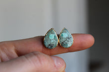 Load image into Gallery viewer, 14k Gold Electroformed Turquoise Teardrop Stud Earrings