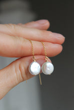 Load image into Gallery viewer, 14k Gold Fill + Coin Pearl Threader Earrings