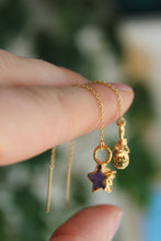 Load image into Gallery viewer, 14k Gold Electroformed Amethyst Star Threader Earrings