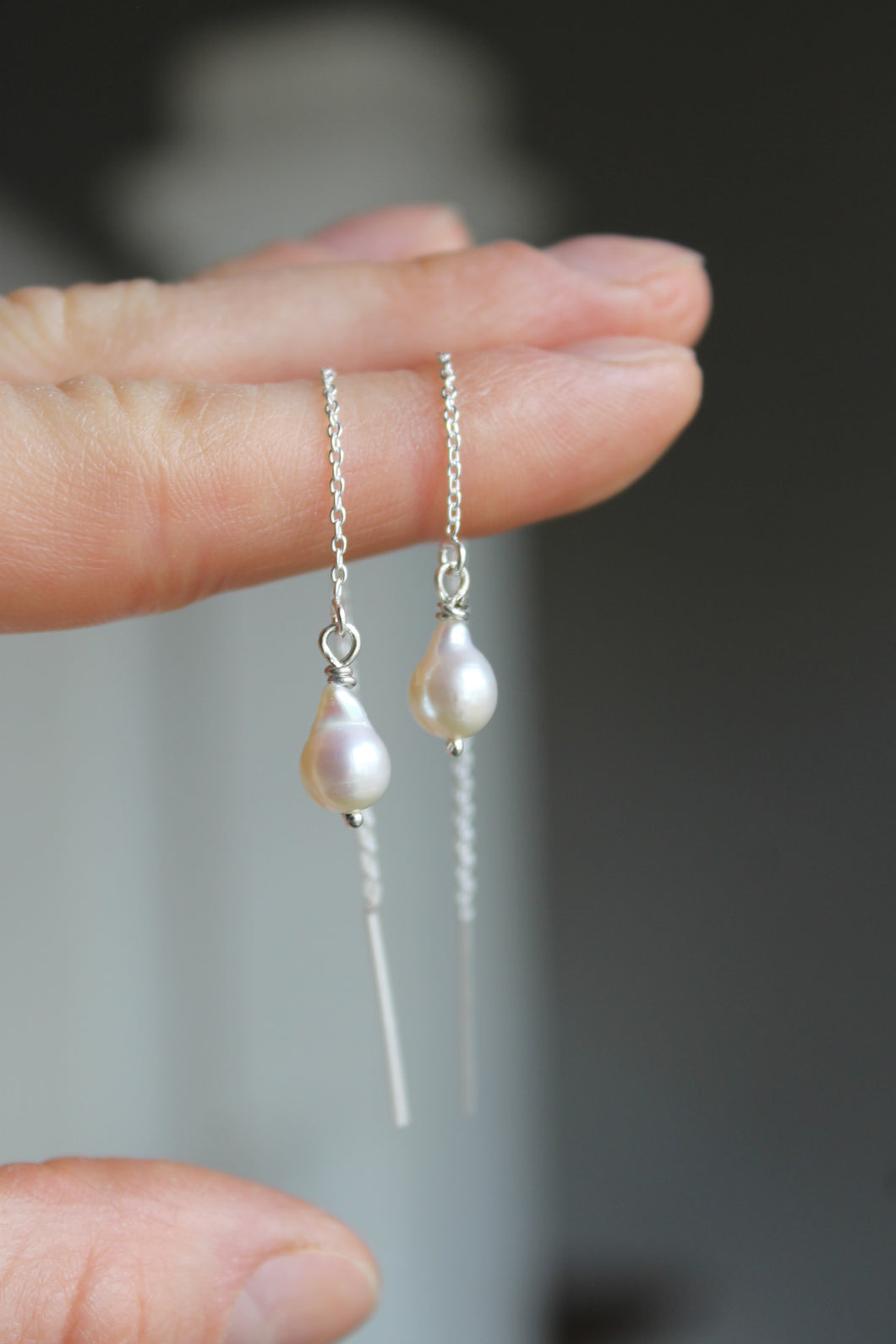 Sterling Silver + Pearl Threader Earrings