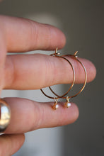 Load image into Gallery viewer, Dangly 14k Gold Fill + Pearl Hoops
