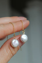 Load image into Gallery viewer, 14k Gold Fill + Coin Pearl Threader Earrings

