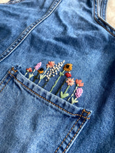 Load image into Gallery viewer, Hand Embroidered Denim Dress Girls size medium 🌸
