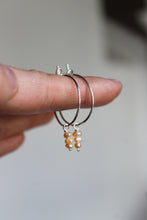 Load image into Gallery viewer, Dangly Sterling Silver + Peach Pearl Hoops
