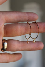 Load image into Gallery viewer, Dangly 14k Gold Fill + Pearl Hoops
