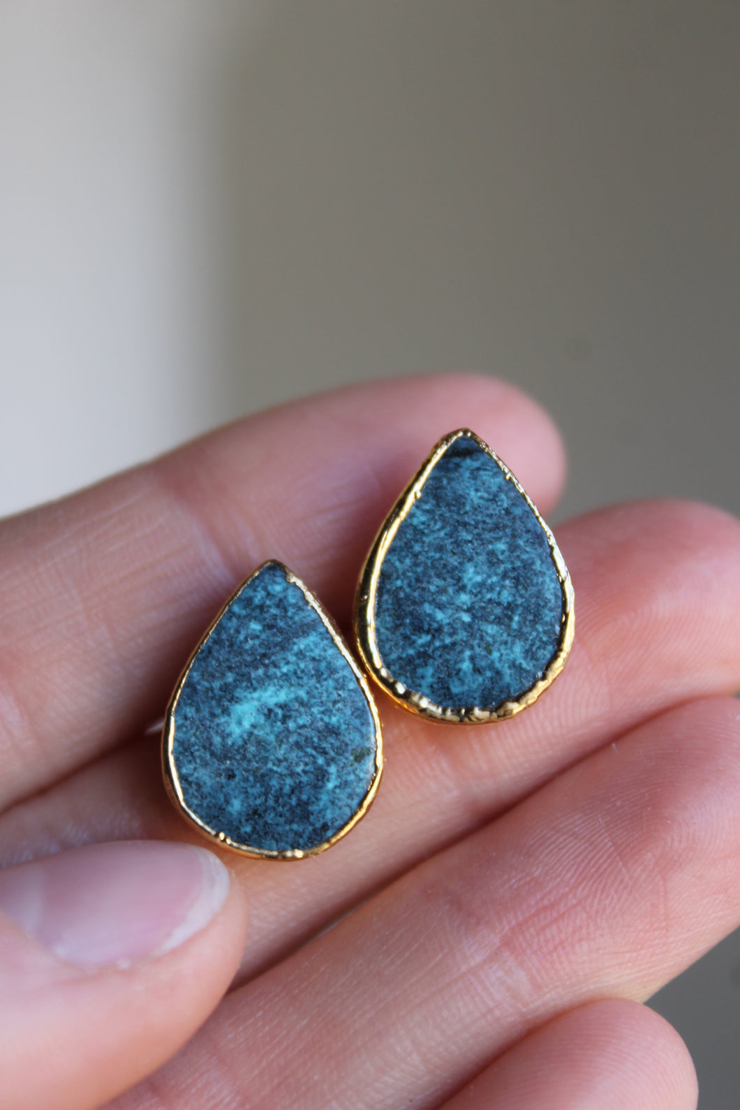 14k Gold Electroformed Turquoise Teardrop Stud Earrings
