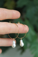 Load image into Gallery viewer, Dangly 14k Gold Fill + Pearl Hoops
