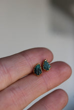 Load image into Gallery viewer, Electroformed 14K Gold Carved Leaf Bicolor Tourmaline Stud Earrings
