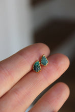 Load image into Gallery viewer, Electroformed 14K Gold Carved Leaf Bicolor Tourmaline Stud Earrings
