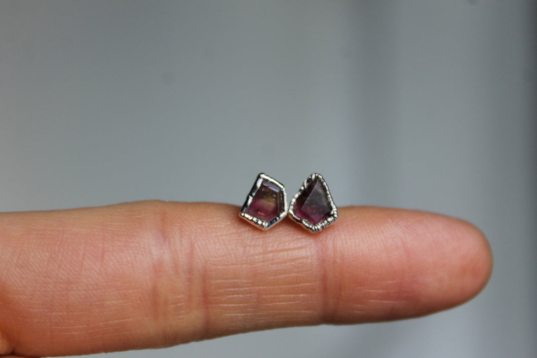 Silver Electroformed Watermelon Tourmaline Studs