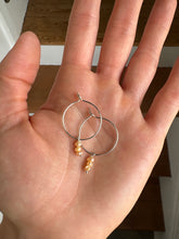 Load image into Gallery viewer, Dangly Sterling Silver + Peach Pearl Hoops
