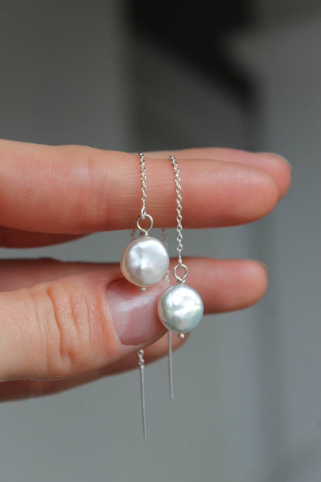 Sterling Silver + Coin Pearl Threader Earrings