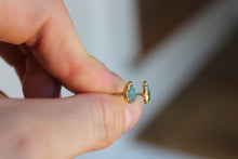 Load image into Gallery viewer, Electroformed 14K Gold Carved Leaf Bicolor Tourmaline Stud Earrings

