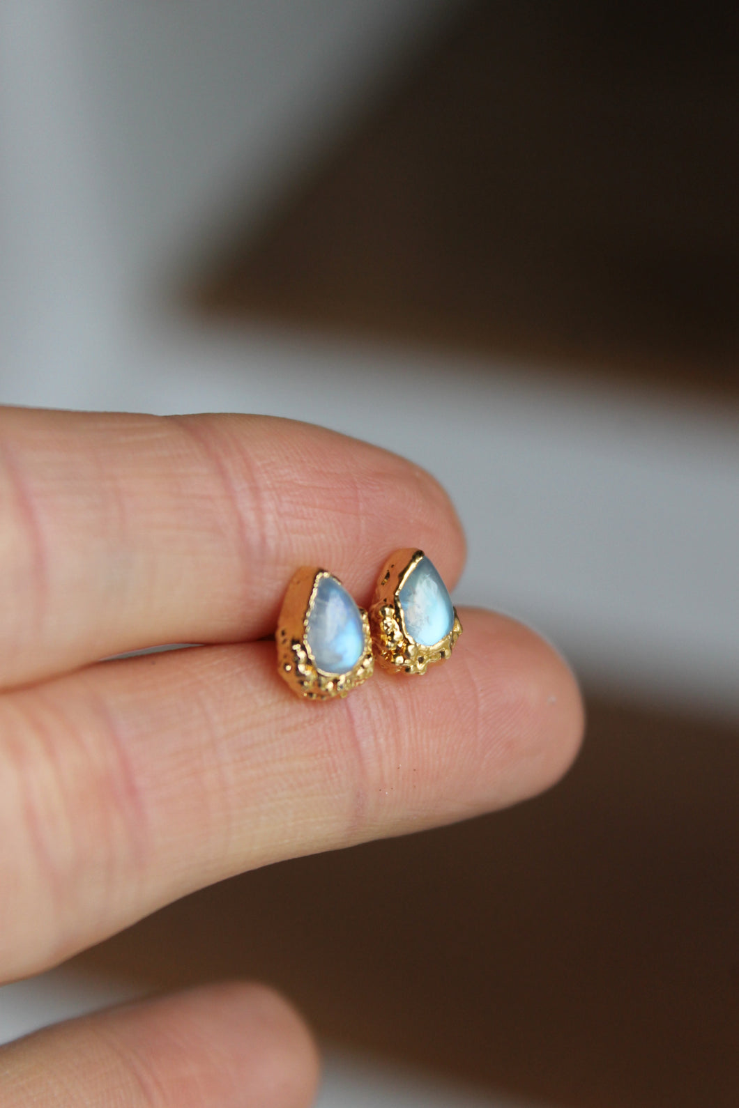 Electroformed 14k Gold Moonstone Stud Earrings