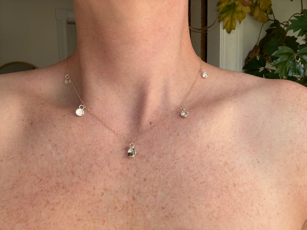 Water Cast 14k Gold Filled + Sterling Silver Multi Droplet Opal Necklace