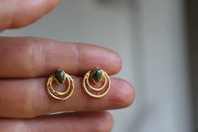Load image into Gallery viewer, Electroformed Double Circle Teardrop Henna Jasper Studs
