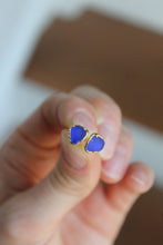 Load image into Gallery viewer, 14k Gold Electroformed Blue Seaglass Earrings
