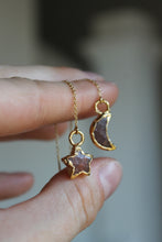 Load image into Gallery viewer, 14k Gold Sphere Strawberry Quartz Electroformed Threader Earrings
