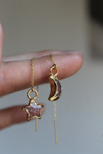 Load image into Gallery viewer, 14k Gold Sphere Strawberry Quartz Electroformed Threader Earrings
