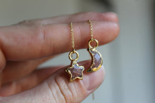 Load image into Gallery viewer, 14k Gold Sphere Strawberry Quartz Electroformed Threader Earrings
