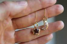 Load image into Gallery viewer, 14k Gold Electroformed Multifaceted Moon &amp; Star Threader Earrings
