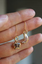 Load image into Gallery viewer, 14k Gold Electroformed Multifaceted Moon &amp; Star Threader Earrings
