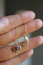 Load image into Gallery viewer, 14k Gold Electroformed Multifaceted Moon &amp; Star Threader Earrings
