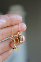 Load image into Gallery viewer, 14k Gold Electroformed Multifaceted Moon &amp; Star Threader Earrings
