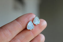 Load image into Gallery viewer, Electroformed Silver Moonstone Carved Leaf Studs |
