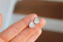 Load image into Gallery viewer, Electroformed Silver Moonstone Carved Leaf Studs |
