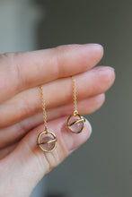 Load image into Gallery viewer, 14k Gold Electroformed Tiny Strawberry Quartz Sphere Threader Earrings
