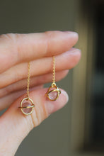 Load image into Gallery viewer, 14k Gold Electroformed Tiny Strawberry Quartz Sphere Threader Earrings
