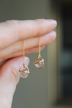 Load image into Gallery viewer, 14k Gold Electroformed Tiny Strawberry Quartz Sphere Threader Earrings
