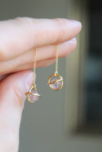 Load image into Gallery viewer, 14k Gold Electroformed Tiny Strawberry Quartz Sphere Threader Earrings
