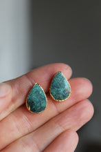 Load image into Gallery viewer, 14k Gold Electroformed Turquoise Teardrop Stud Earrings
