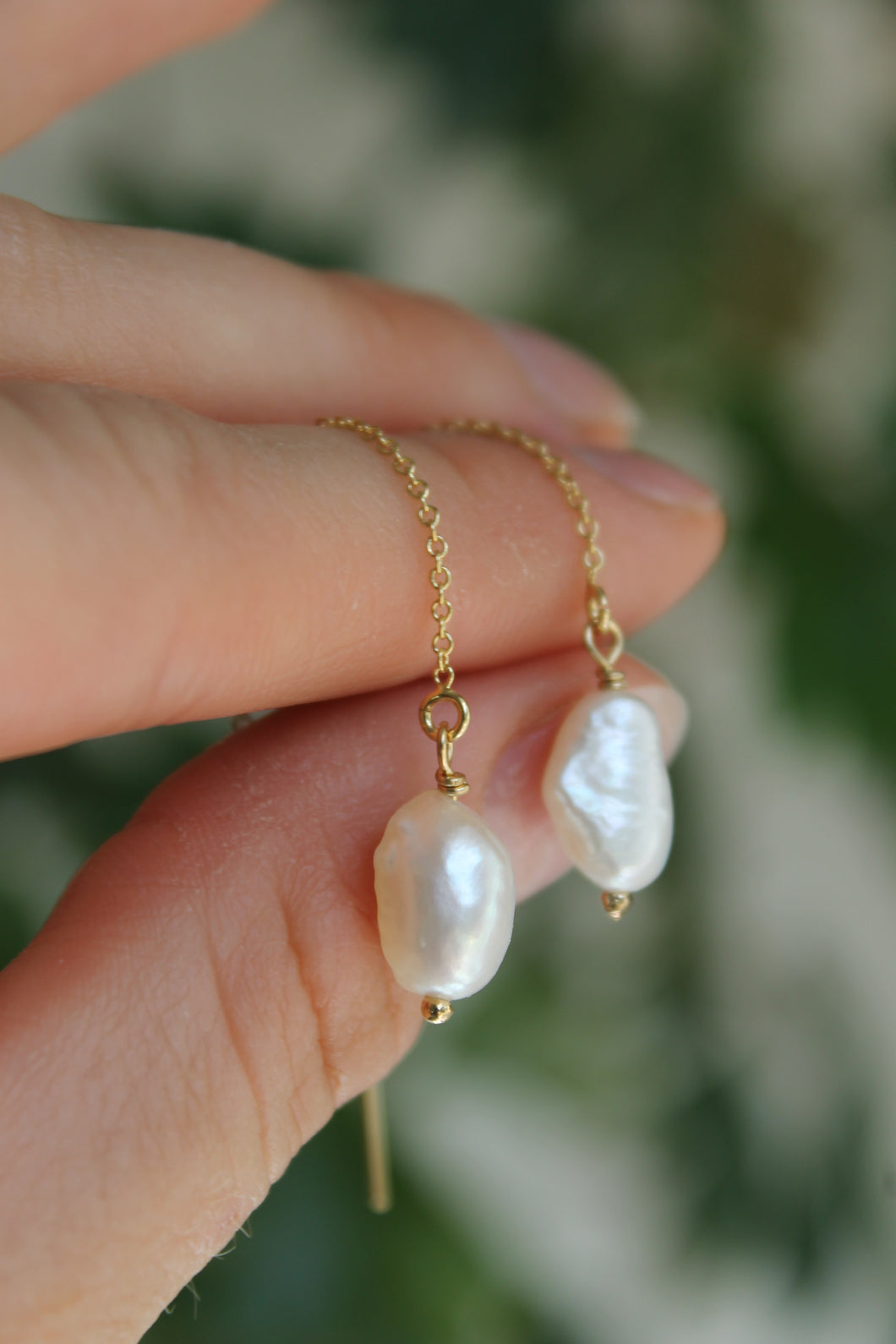 14k Gold Fill + Pearl Threader Earrings
