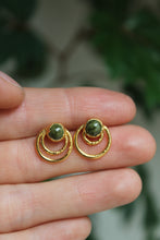 Load image into Gallery viewer, Electroformed Double Circle Teardrop Henna Jasper Studs
