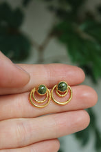 Load image into Gallery viewer, Electroformed Double Circle Teardrop Henna Jasper Studs
